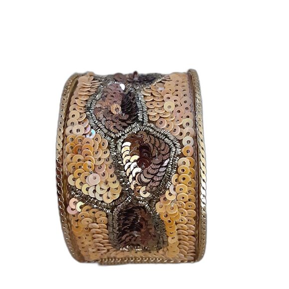 New ethnic Boho heavily sequined brass tone hinged bangle bracelet 2X3 - Picture 1 of 5